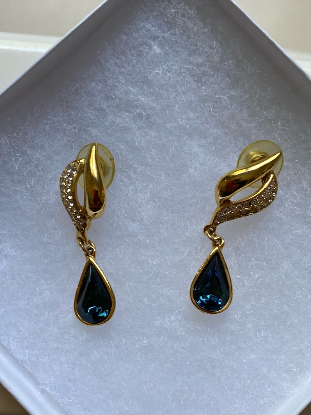 Gold-Tone Drop Earrings with Deep Blue Teardrop Stones